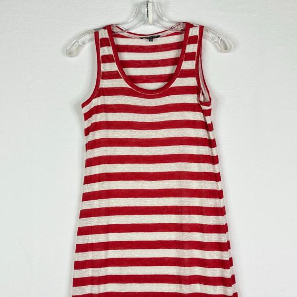 Michael Stars Sleeveless Scoop Linen Side Slit Striped Maxi Dress Red White XS - Picture 2 of 8